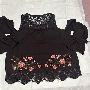 Jessica Simpson Black Lace cold shoulder , top